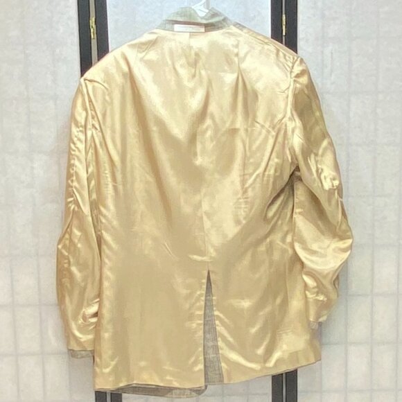 Vintage Southampton USA Tweed Stripe 100% Silk Suit Blazer Jacket Gold Black 44L - Picture 6 of 12